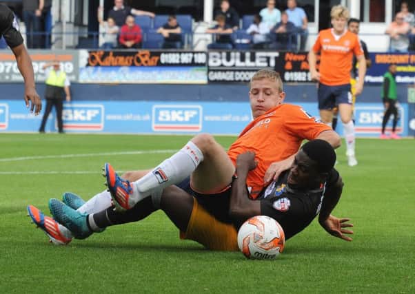 Scott Griffiths is fouled against Mansfield