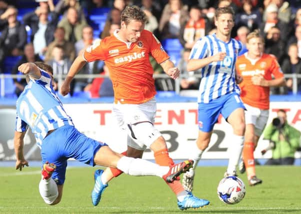 Andy Drury in action for Hatters at Hartlepool last year