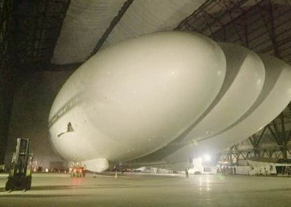Airlander is floated in preperation for its first flight PNL-150211-163754001