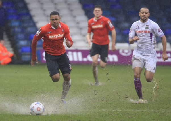 Andre Gray in action for Luton during Barnet's last visit to Kenilworth Road