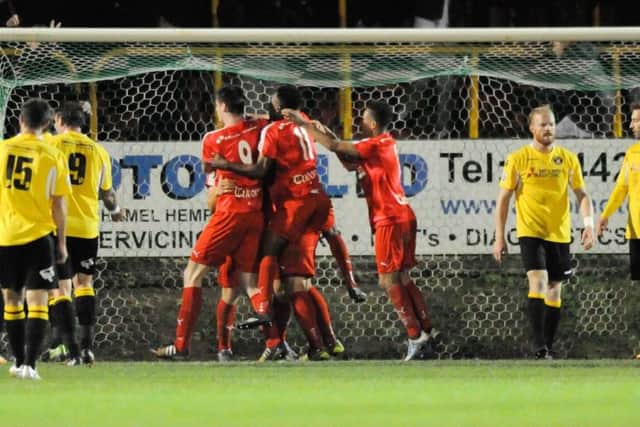 Zane Banton celebrates Hemel's goal at the weekend