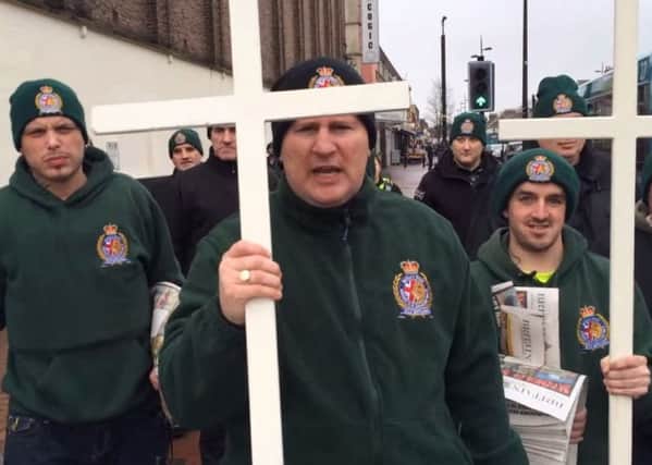 Britain First leader Paul Golding (centre) and other members in Bury Park on Saturday