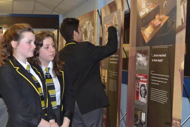 Putteridge High School student presenters Ruby Watts (left) and Jessica Kilby at the Anne Frank exhibition