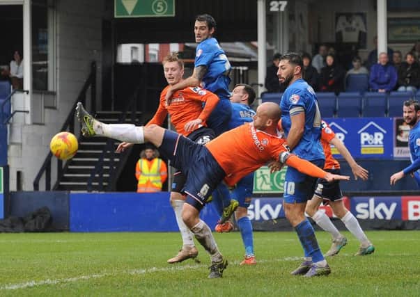 Scott Cuthbert stretches to win the ball against Hartlepool