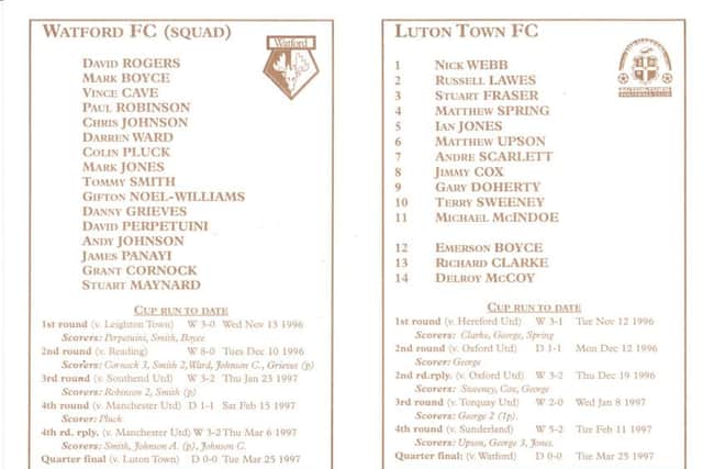 The programme from Hatters' U18s FA Youth Cup quarter-final in 1997