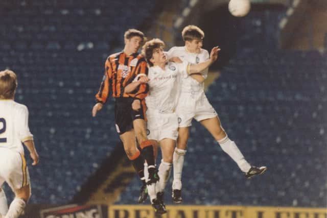 Matthew Upson challenges Harry Kewell and Jonathan Woodgate in the FA Youth Cup semi-final