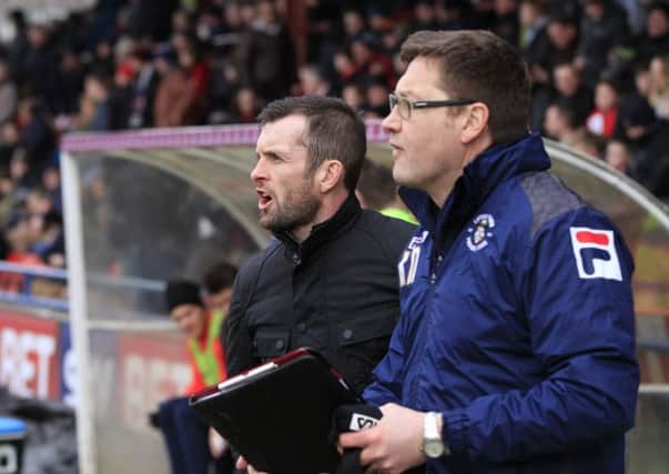 Hatters boss Nathan Jones with first team coach Kevin Nugent