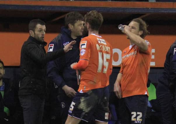 Nathan Jones issues instructions against Morecambe on Tuesday night