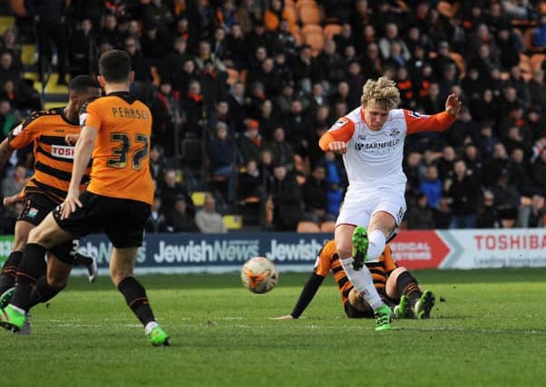 Cameron McGeehan goes close during the 2-1 defeat to Barnet