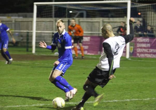 Action from AFC Dunstable's thumping win over Berkhamsted. Pic: Ray Canham