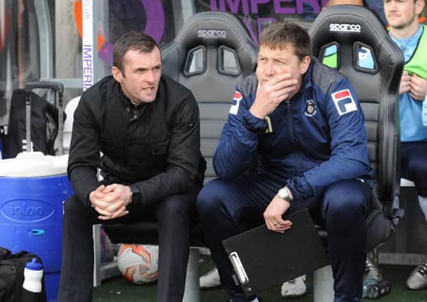 Hatters boss Nathan Jones with first team coach Kevin Nugent