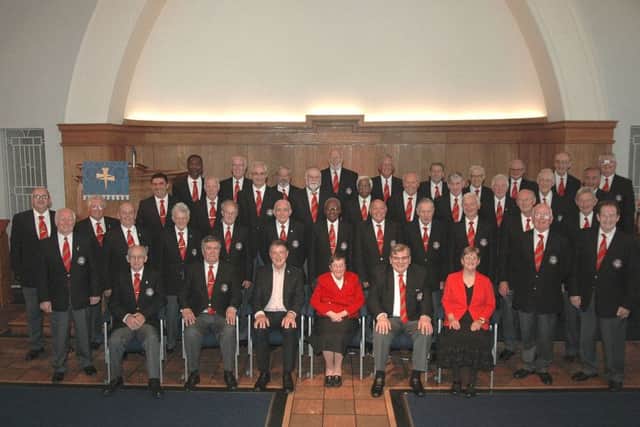 Vauxhall Male Voice Choir with accompanist Josie Bass (third from right, bottom row)