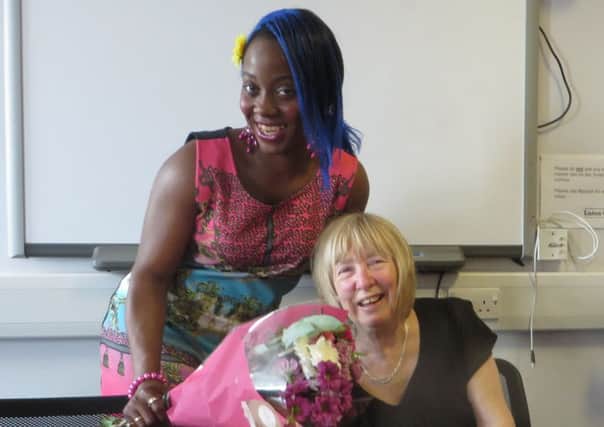 Theresa Gazard of Stopsley with her new book Poems for the Girls and Luton Poetry Society founder Mary Emeji