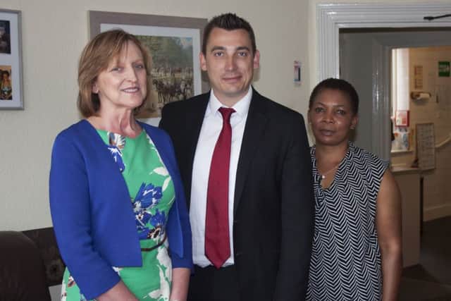Gavin Shuker MP with Julia and Bertha when he visited the Advance UK care home
