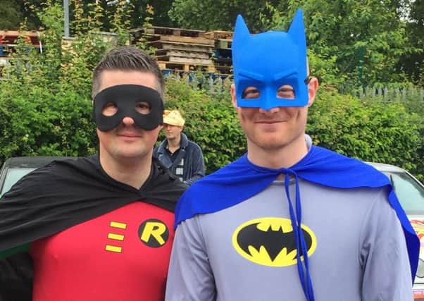 Lee Hudson (left) and Jordan Webb taking part in Keyline's superheroand villain rally in aid of Prostate Cancer UK