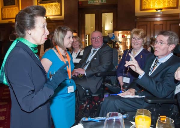 Princess Ann chats to Stephen Rhodes after spoke at an MND meeting