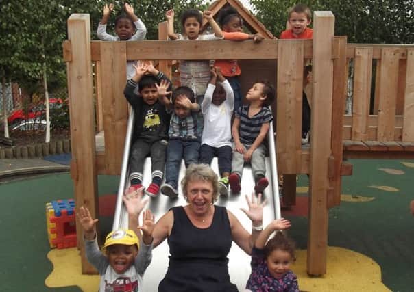 Â•Rothesay Nursery School pupils with headteacher, Janet Brownjohn