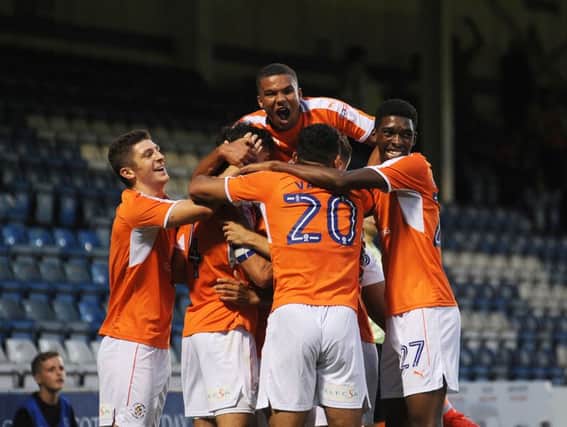 Luton celebrated a goal at Gillingham in the EFL Trophy