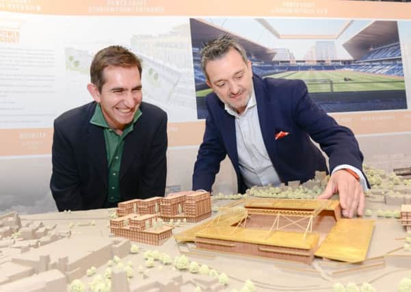 Architect Manuel Nogueira (left) and Hatters chief executive Gary Sweet show the model for Hatters proposed new ground at Power Court