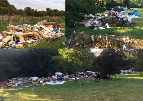 Rubbish left by travellers at Leagrave Park (top left) and Memorial park