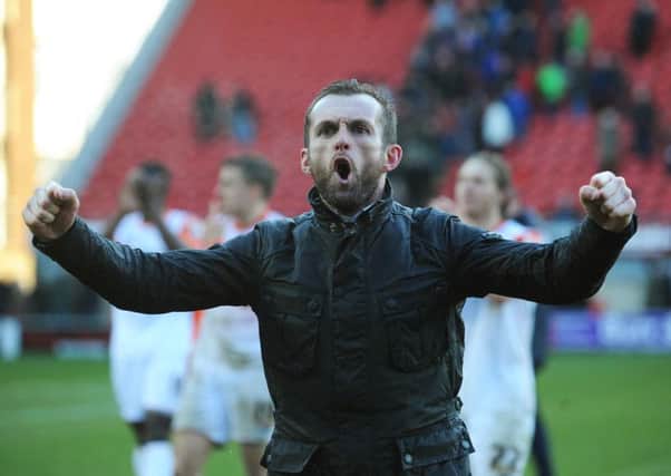 Nathan Jones salutes the Luton supporters at Leyton Orient last term