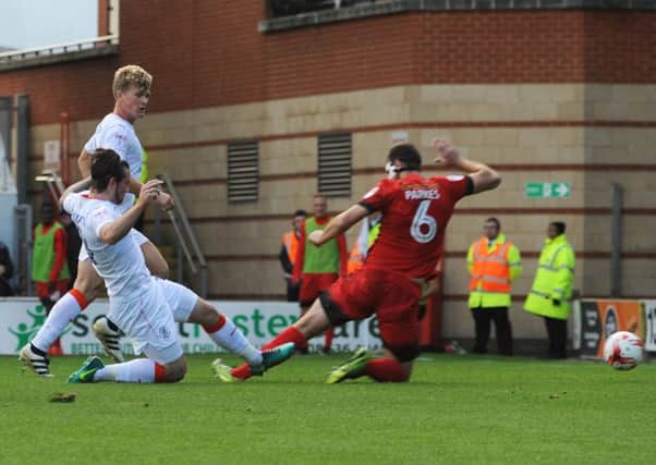 Cameron McGeehan is about to make it 1-0 to Luton at Orient