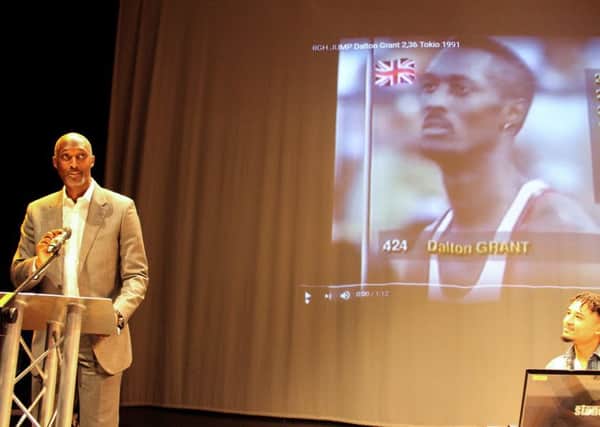 Olympian Dalton Grant addresses Luton Sixth Form College students at Black History Month conference