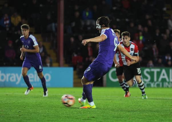 Danny Hylton scores his second from the spot on Saturday