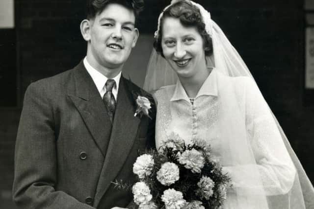 Derrick and Muriel Baxter on their wedding day on November 17, 1956, at St Luke's, Leagrave