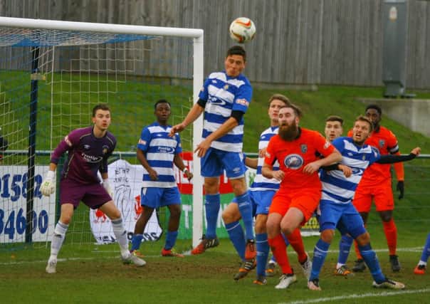 Danny Talbot clears the danger for Dunstable against Merthyr on Saturday