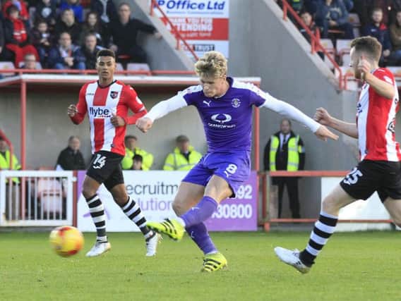 Cameron McGeehan shoots for goal at Exeter