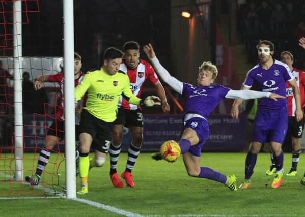 Cameron McGeehan goes close against Exeter