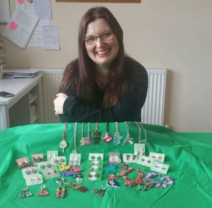 Luton jewellery designer Sally Brady who has made special festive ear rings to support the Foodbank
