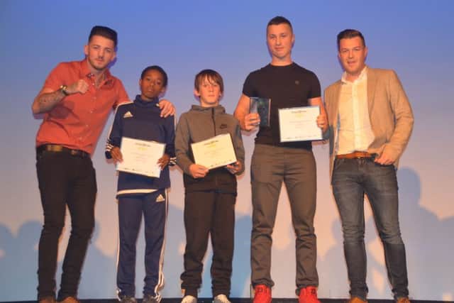 Jordan Reynolds and sponsor Stephen McDaid with Young Sports Achiever nominations and winner