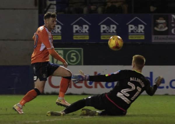Jordan Cook saw this goal disallowed against Chesterfield on Tuesday night