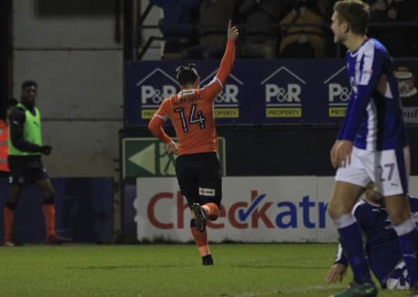 Jack Marriott celebrates his second goal against Chesterfield on Tuesday