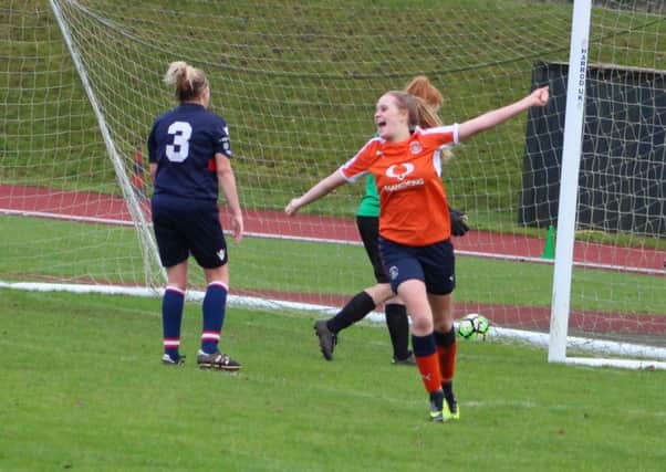 Pure joy: Lucie Webster celebrates her first goal for Luton Ladies