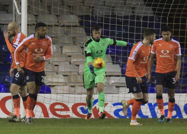 New Town keeper Stuart Moore concedes early on against Cheltenham