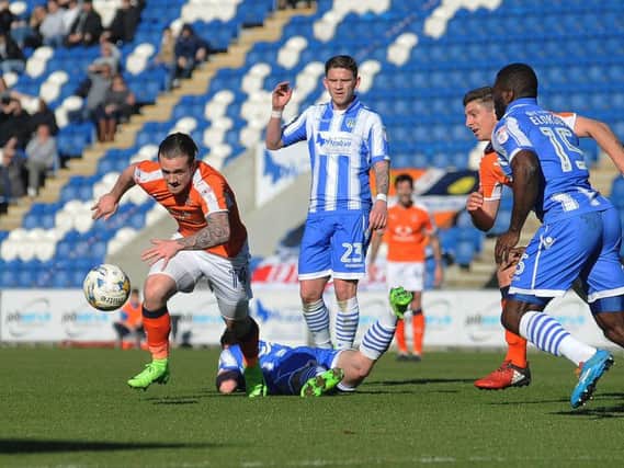 Jack Marriott in action against Colchester this afternoon