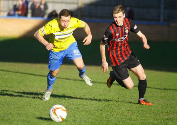 Luton Town loan striker James Verney in action for Dunstable. Pic: Chris White.