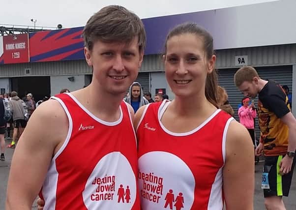 Luton couple Ross and Rachel Finlay who are running the London Marathon to raise money and awareness about bowel cancer