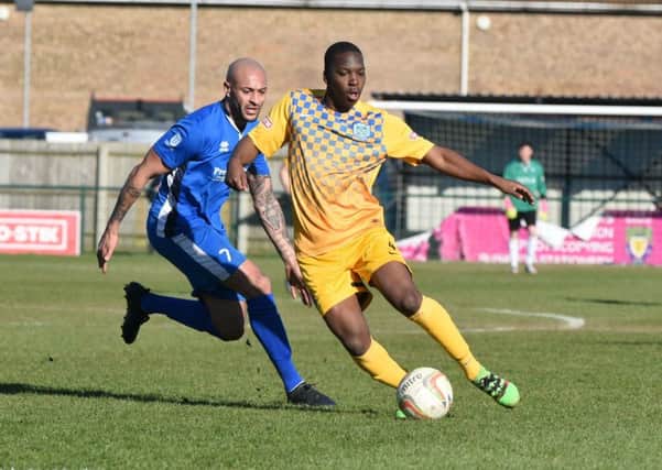 Action from AFC Dunstable's defeat to Arlesey Town