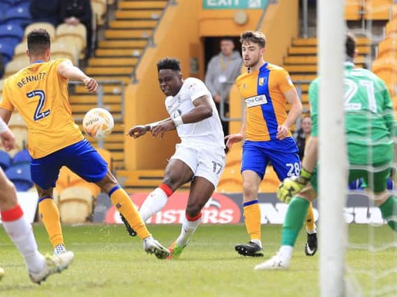 Pelly-Ruddock Mpanzu had penalty appeals turned down after this strike hit the arm of Rhys Bennett.
