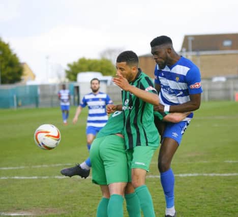 Josh Oyinsan scores for Dunstable Town on Saturday