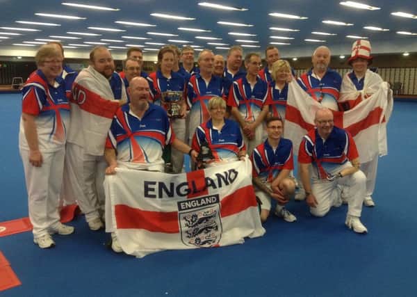 The victorious Disability Bowls England team with Limbury's Jonathan Stokes (in glasses, at front)