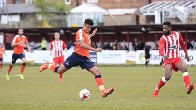 James Justin scores his first goal for the club against Accrington recently