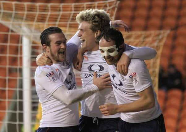 Cameron McGeehan celebrates his goal at Blackpool