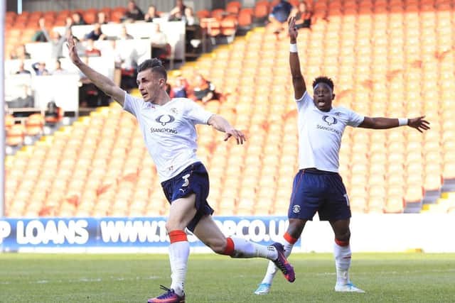 Dan Potts celebrates his goal against Blackpool