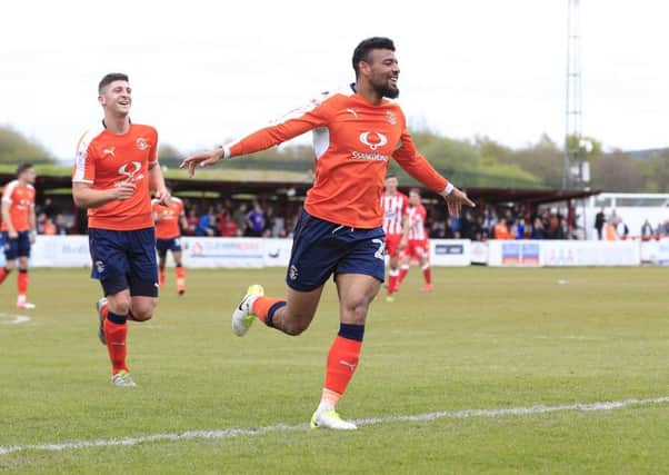 Isaac Vassell celebrates a goal at Accrington recently