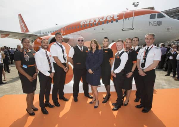 EasyJet CEO Carolyn McCall and crew CREDIT: Tim Anderson